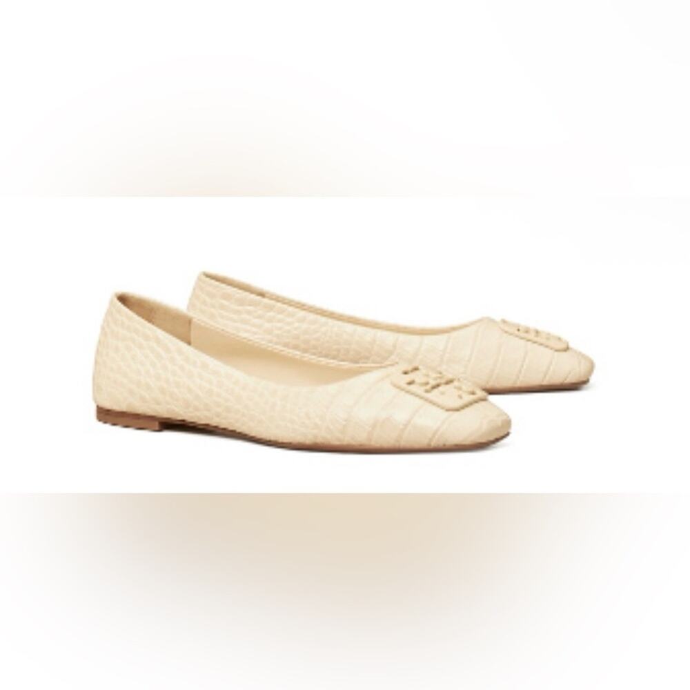 NWOB TORY BURCH GEORGIA CROC-EMBOSSED LEATHER BALLET IN CREAM Size 10
